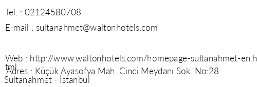 Walton Hotel Sultanahmet telefon numaralar, faks, e-mail, posta adresi ve iletiim bilgileri